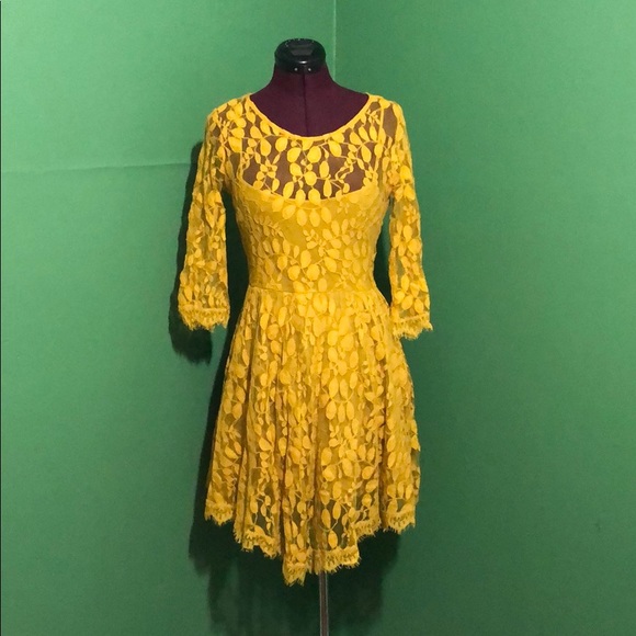 yellow floral lace dress